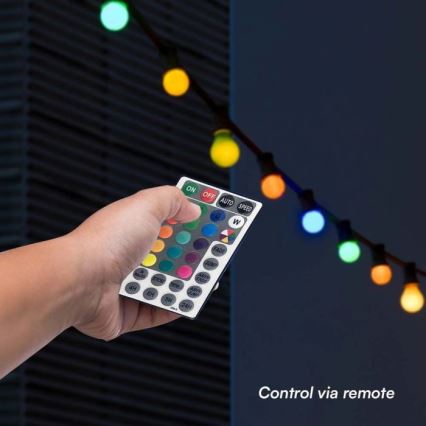 LED RGB Corrente exterior STRING 13 m 15xLED/0,5W/230V IP44 + controlo remoto