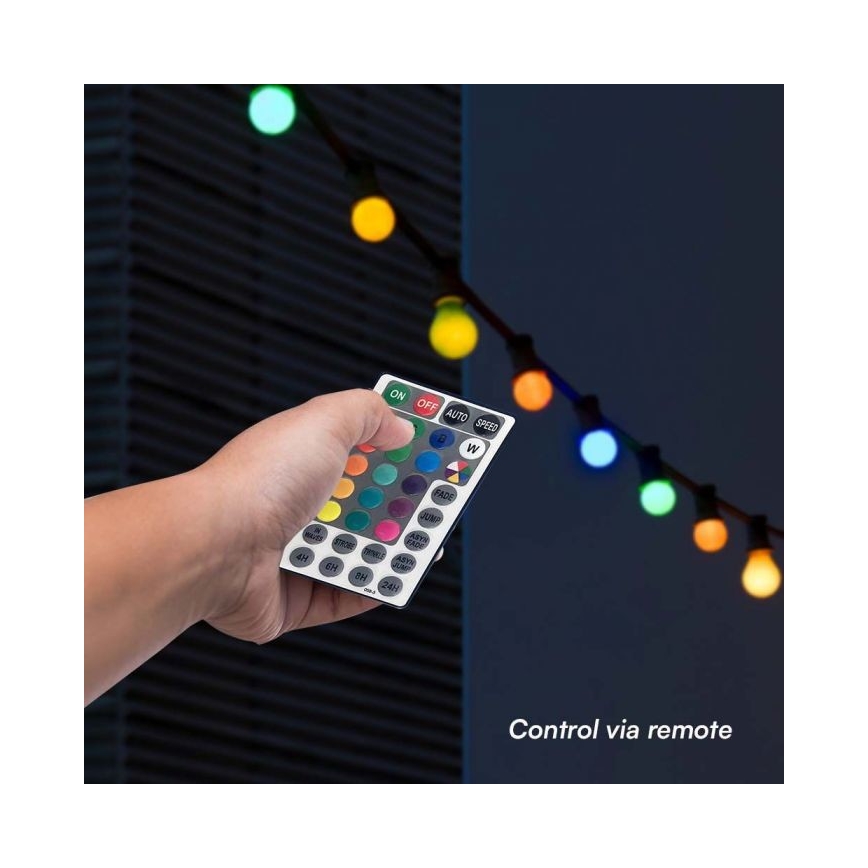 LED RGB Corrente exterior STRING 13 m 15xLED/0,5W/230V IP44 + controlo remoto