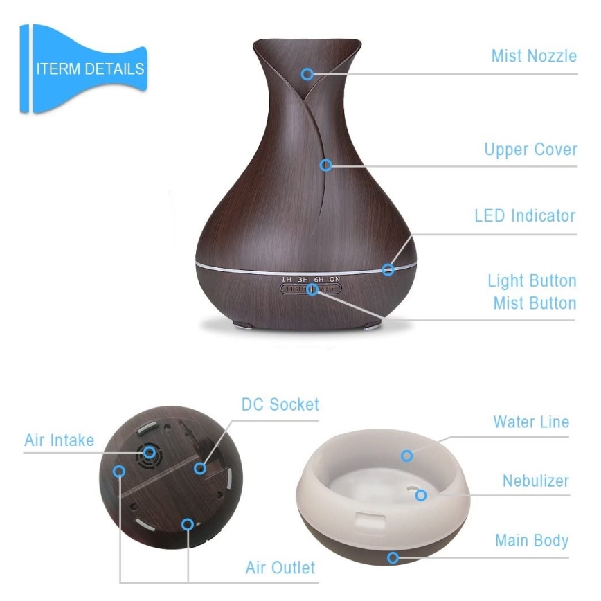 LED RGB Humidificador e ionizador de ar 400 ml