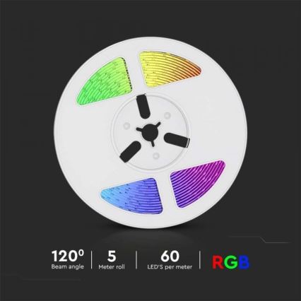 LED RGB Regulação solar tira LED/1,2W/3,7V IP67 5m + controlo remoto