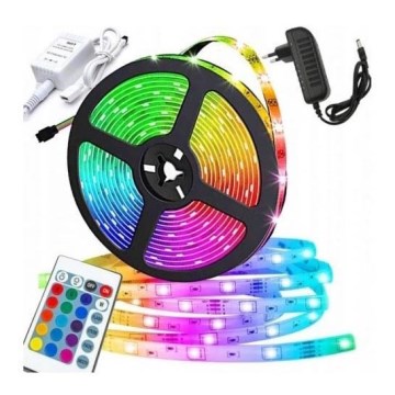 LED RGB Tira com regulação 5m LED/12W/12/230V IP44 + comando