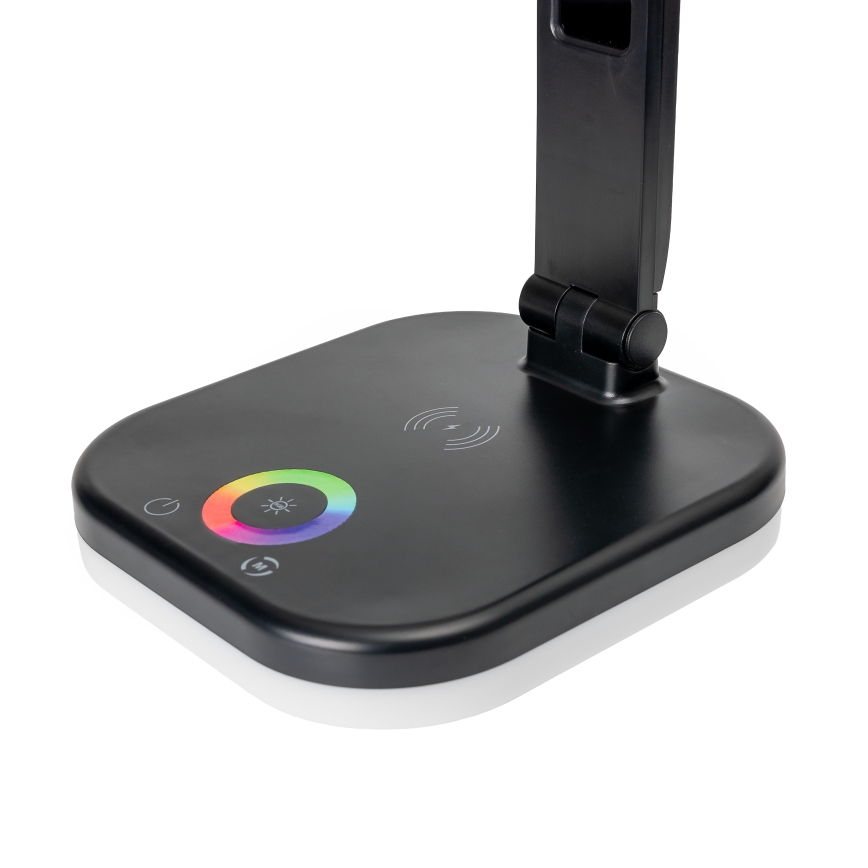 LED RGBW Candeeiro regulável com carregamento sem fios, ecrã, Porta USB LCD MAGNUS LED/6W/5V 3000-6500K preto