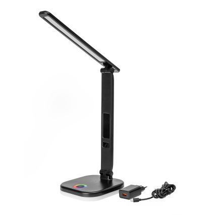 LED RGBW Candeeiro regulável com carregamento sem fios, ecrã, Porta USB LCD MAGNUS LED/6W/5V 3000-6500K preto