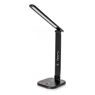 LED RGBW Candeeiro regulável com carregamento sem fios, ecrã, Porta USB LCD MAGNUS LED/6W/5V 3000-6500K preto