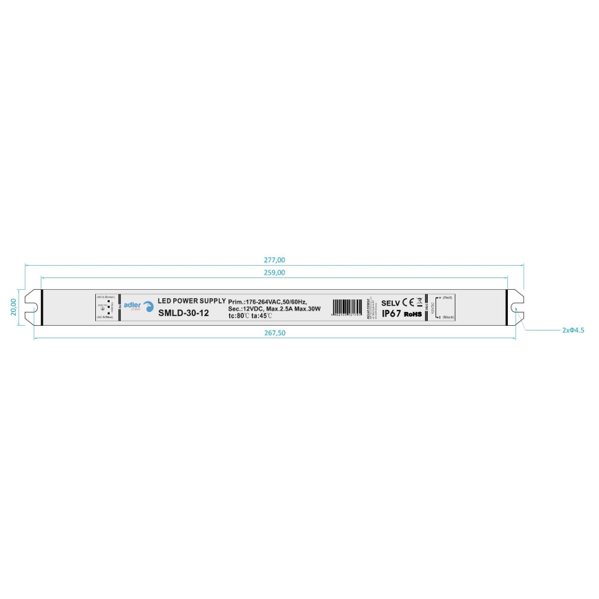 LED Transformador eletrónico DRIVER 30W/230V/12V IP67