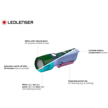 Ledlenser KIDBEAM4 DINO - lanterna infantil LED dimerizável, 2xAAA, IP44, verde