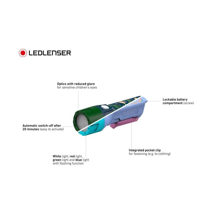 Ledlenser KIDBEAM4 DINO - lanterna infantil LED dimerizável, 2xAAA, IP44, verde
