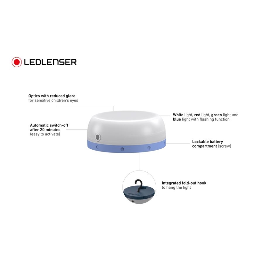 Ledlenser KIDCAMP6 RAINBOW - Lâmpada portátil LED dimerizável, 3xAAA, IP44, azul