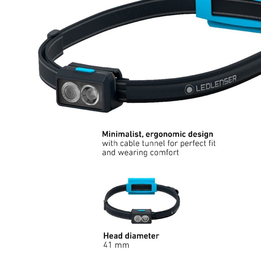 Ledlenser NEO3 - Lanterna de cabeça LED dimerizável LED/3xAAA IP54 400 lm 20 h azul