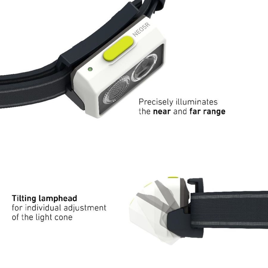 Ledlenser NEO5R - Lanterna frontal recarregável LED com regulação de intensidade, 1800 mAh, IP54, 600 lm, 35 h, preto/branco