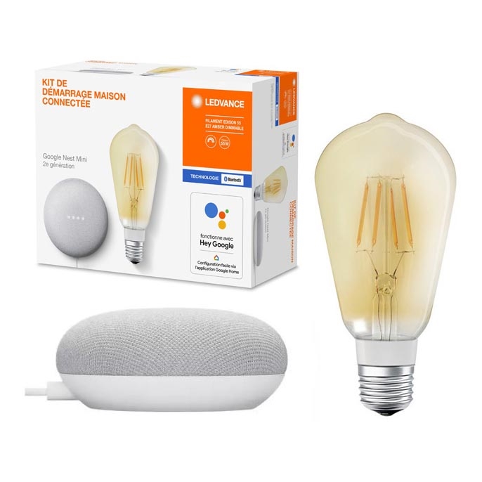 Ledvance - Altifalante inteligente Google Nest Mini + Lâmpada LED com regulação SMART+ E27/5,5W/230V
