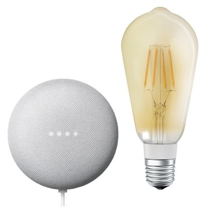 Ledvance - Altifalante inteligente Google Nest Mini + Lâmpada LED com regulação SMART+ E27/5,5W/230V