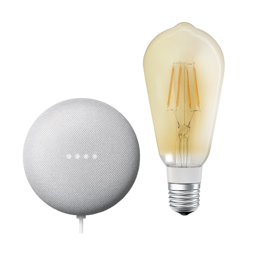 Ledvance - Altifalante inteligente Google Nest Mini + Lâmpada LED com regulação SMART+ E27/5,5W/230V