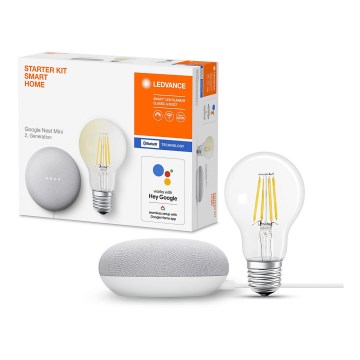 Ledvance - Altifalante inteligente Google Nest Mini Wi-Fi + Lâmpada LED com regulação SMART+