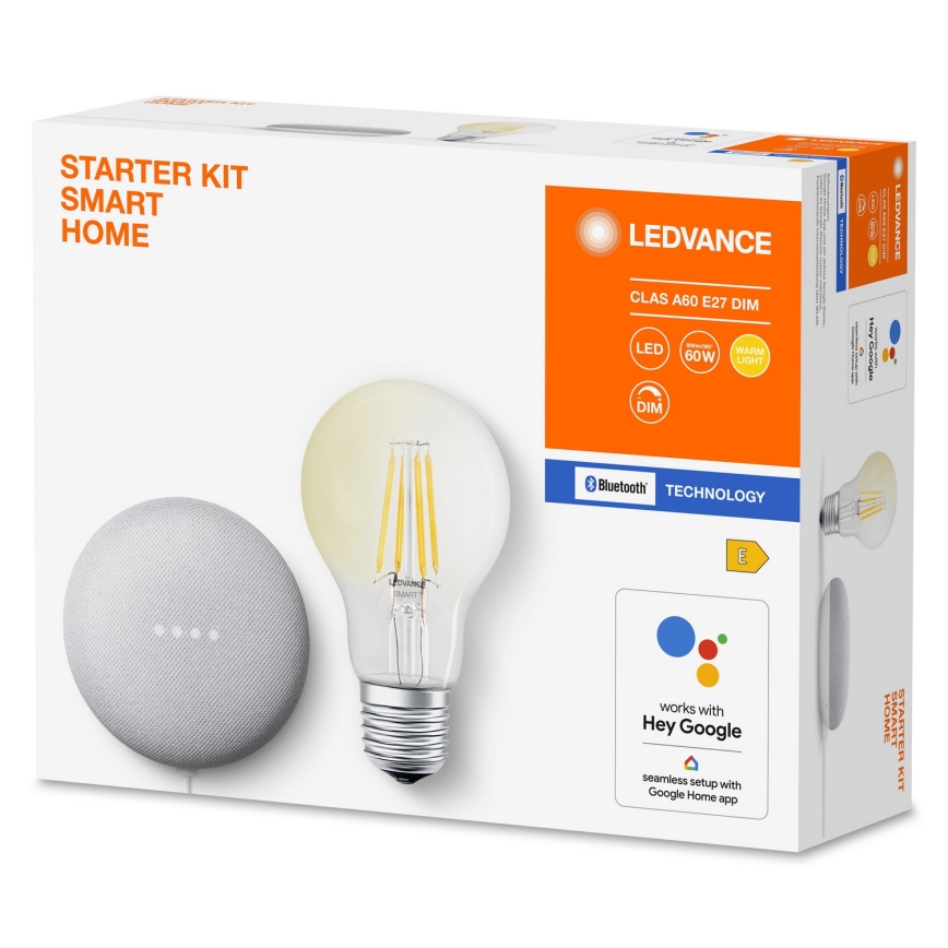 Ledvance - Altifalante inteligente Google Nest Mini Wi-Fi + Lâmpada LED com regulação SMART+ E27/6,5W/230V