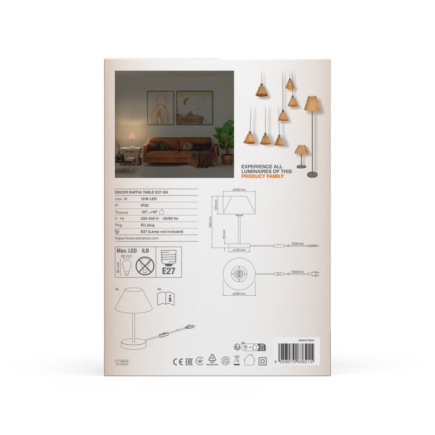 Ledvance - Candeeiro de mesa DECOR RAFFIA 1xE27/15W/230V bastão de ráfia