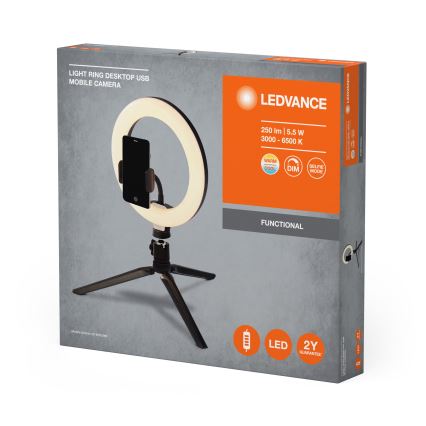 Ledvance - Candeeiro de mesa LED com regulação e suporte para vlogs LED/5,5W/USB 3000/4000/6500K