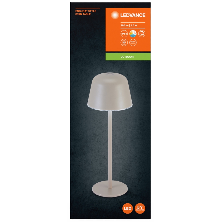 Ledvance - Candeeiro LED recarregável de exterior regulável TABLE LED/2,5W/5V IP54 bege