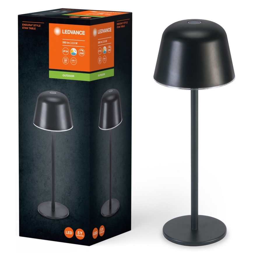 Ledvance - Candeeiro LED recarregável de exterior regulável TABLE LED/2,5W/5V IP54 preto