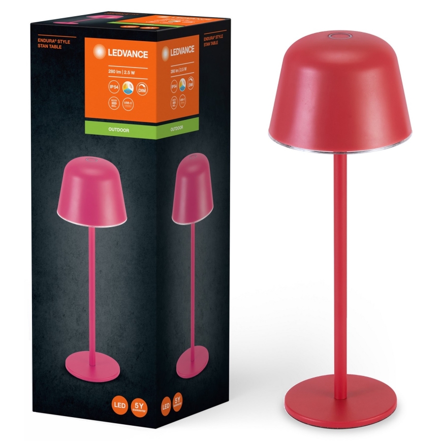 Ledvance - Candeeiro LED recarregável de exterior regulável TABLE LED/2,5W/5V IP54 vermelho