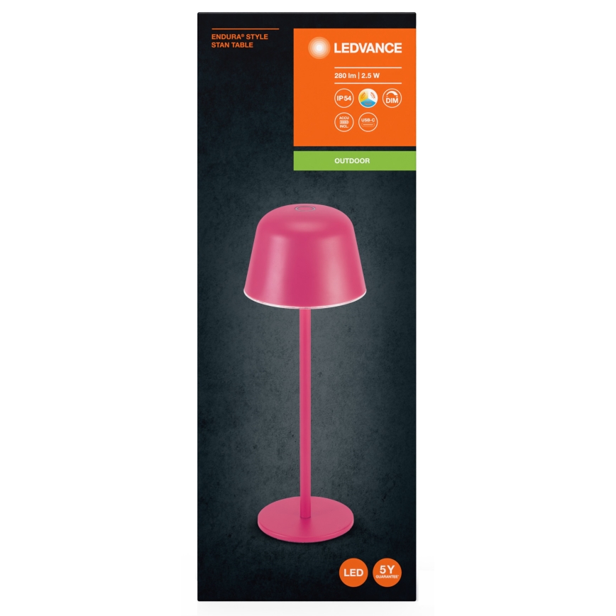Ledvance - Candeeiro LED recarregável de exterior regulável TABLE LED/2,5W/5V IP54 vermelho