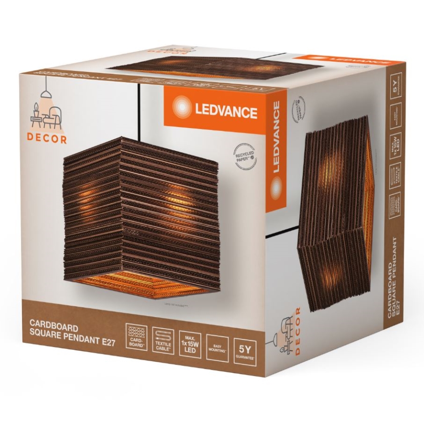 Ledvance - Candeeiro suspenso DECOR CARDBOARD 1xE27/15W/230V 25x25 cm