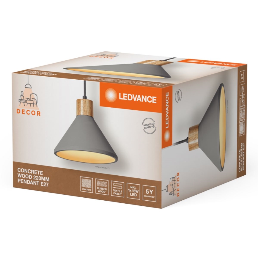 Ledvance - Candeeiro suspenso DECOR CONCRETE 1xE27/15W/230V diâmetro 22 cm betão cinzento