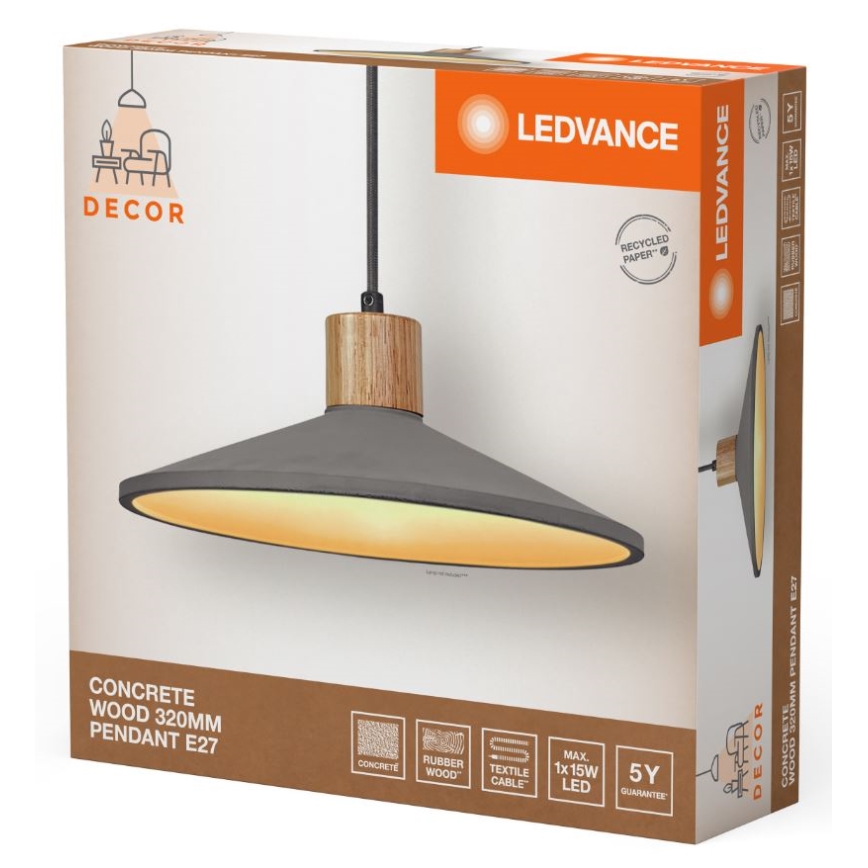 Ledvance - Candeeiro suspenso DECOR CONCRETE 1xE27/15W/230V diâmetro 32 cm betão cinzento