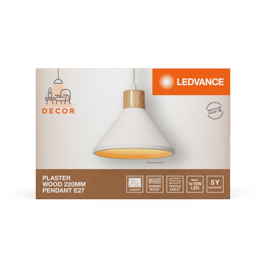 Ledvance - Candeeiro suspenso DECOR PLASTER 1xE27/25W/230V diâmetro 22 cm gesso branco