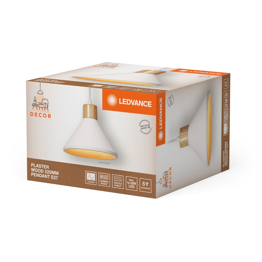 Ledvance - Candeeiro suspenso DECOR PLASTER 1xE27/25W/230V diâmetro 22 cm gesso branco