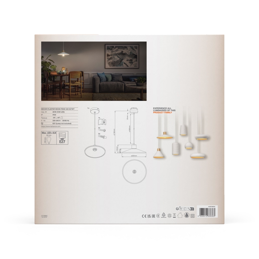 Ledvance - Candeeiro suspenso DECOR PLASTER 1xE27/25W/230V diâmetro 32 cm gesso branco