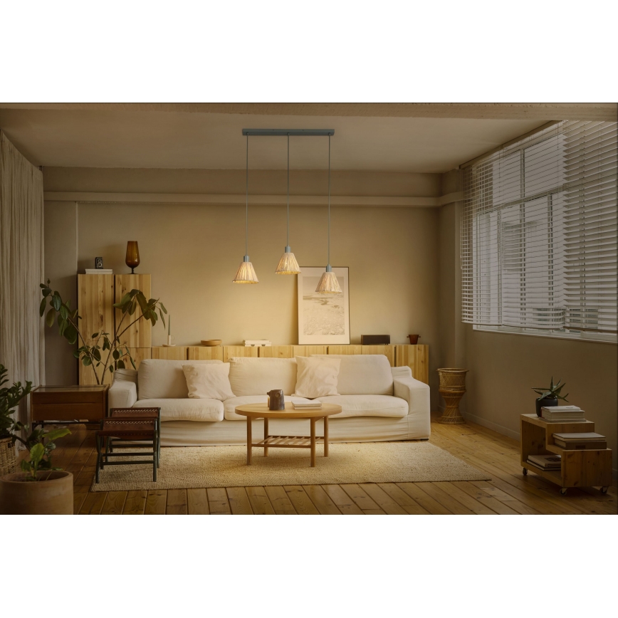 Ledvance - Candeeiro suspenso DECOR RAFFIA 3xE27/15W/230V bastão de ráfia