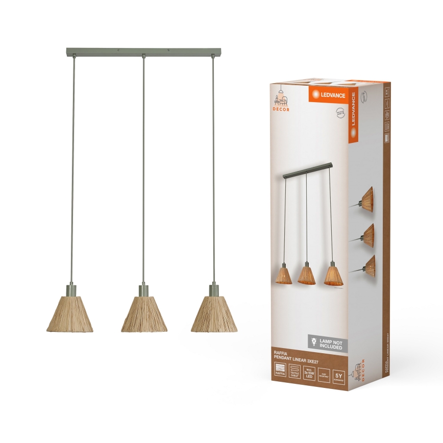Ledvance - Candeeiro suspenso DECOR RAFFIA 3xE27/15W/230V bastão de ráfia