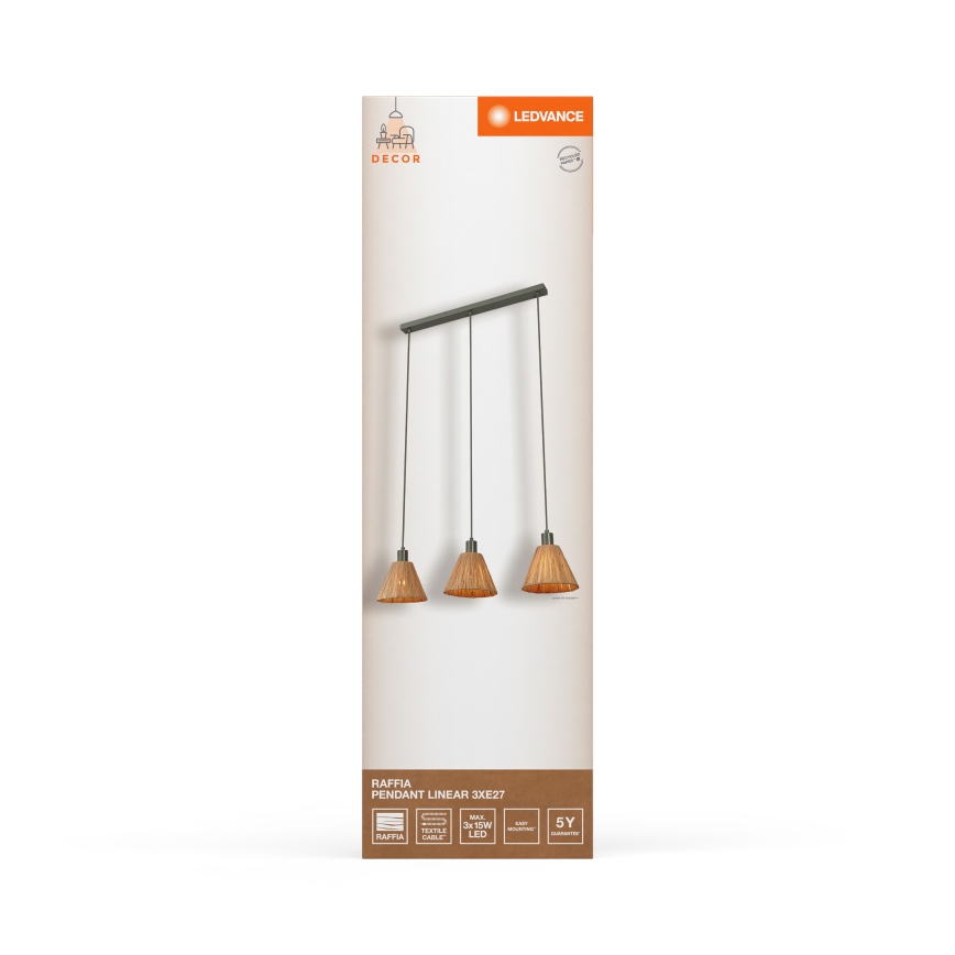 Ledvance - Candeeiro suspenso DECOR RAFFIA 3xE27/15W/230V bastão de ráfia