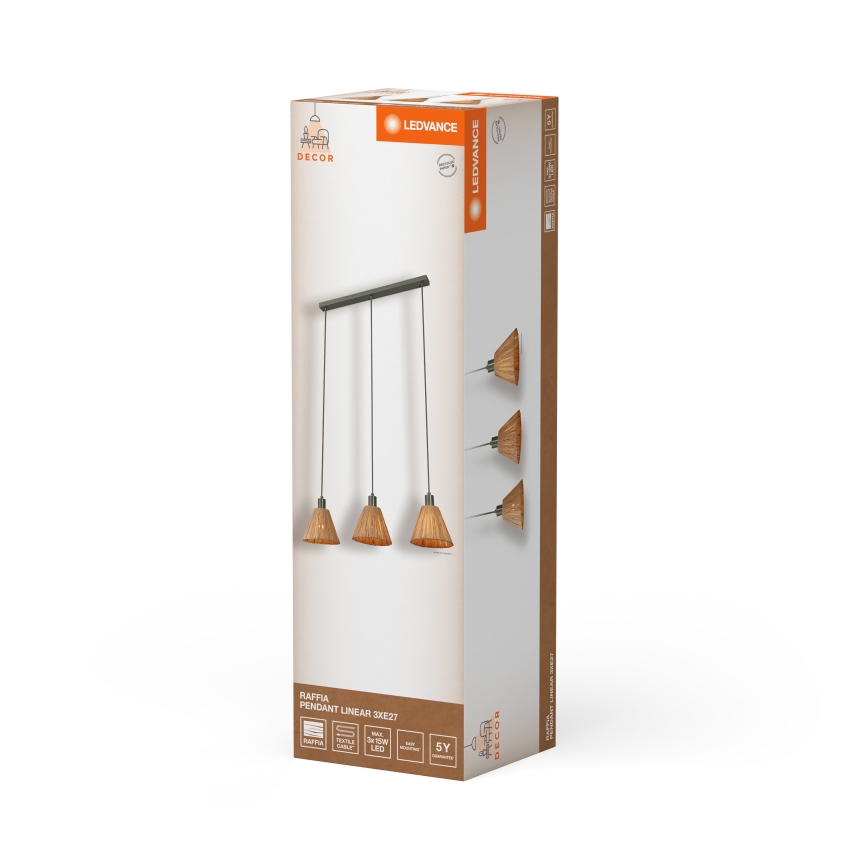 Ledvance - Candeeiro suspenso DECOR RAFFIA 3xE27/15W/230V bastão de ráfia