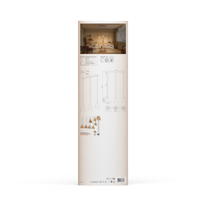 Ledvance - Candeeiro suspenso DECOR RAFFIA 3xE27/15W/230V bastão de ráfia