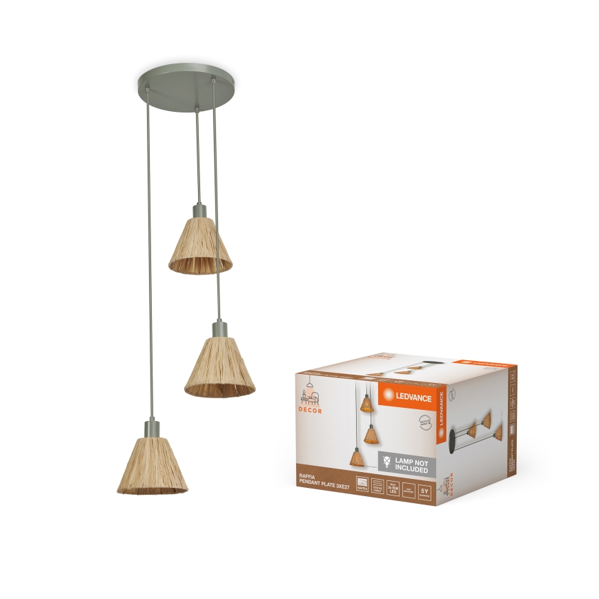 Ledvance - Candeeiro suspenso DECOR RAFFIA 3xE27/15W/230V bastão de ráfia