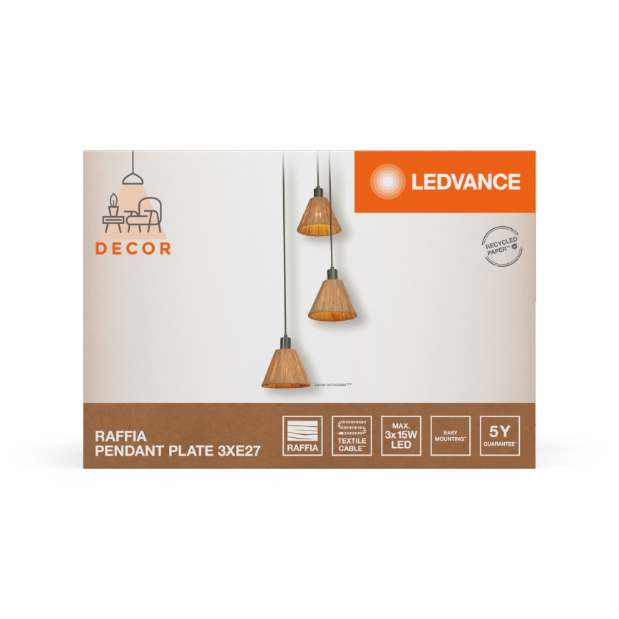 Ledvance - Candeeiro suspenso DECOR RAFFIA 3xE27/15W/230V bastão de ráfia