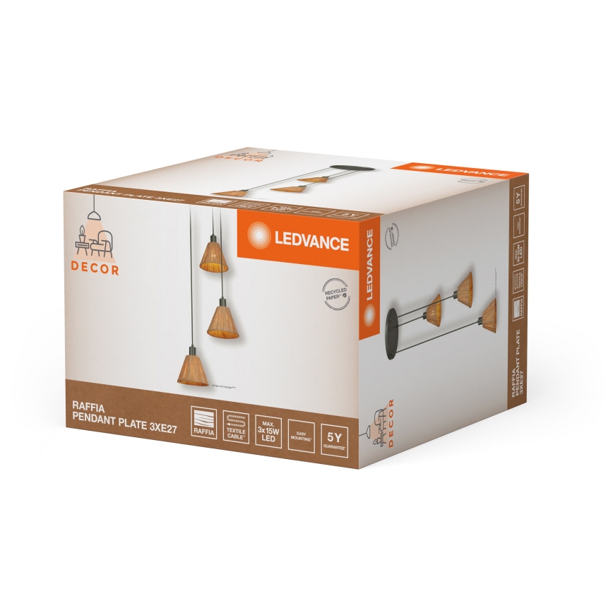 Ledvance - Candeeiro suspenso DECOR RAFFIA 3xE27/15W/230V bastão de ráfia
