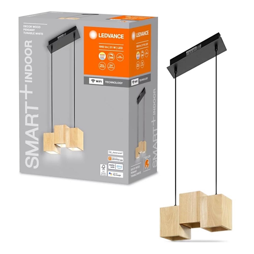 Ledvance - Candelabro suspenso LED com regulação DECOR WOOD 3xLED/7W/230V Wi-Fi