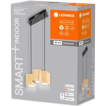 Ledvance - Candelabro suspenso LED com regulação DECOR WOOD 3xLED/7W/230V Wi-Fi