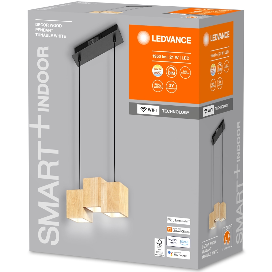 Ledvance - Candelabro suspenso LED com regulação DECOR WOOD 3xLED/7W/230V Wi-Fi