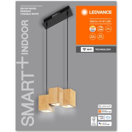 Ledvance - Candelabro suspenso LED com regulação DECOR WOOD 3xLED/7W/230V Wi-Fi