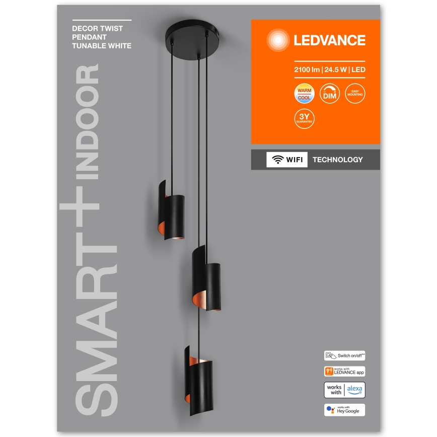 Ledvance - Candelabro suspenso LED com regulação SMART+ DECOR 3xLED/8W/230V preto Wi-Fi