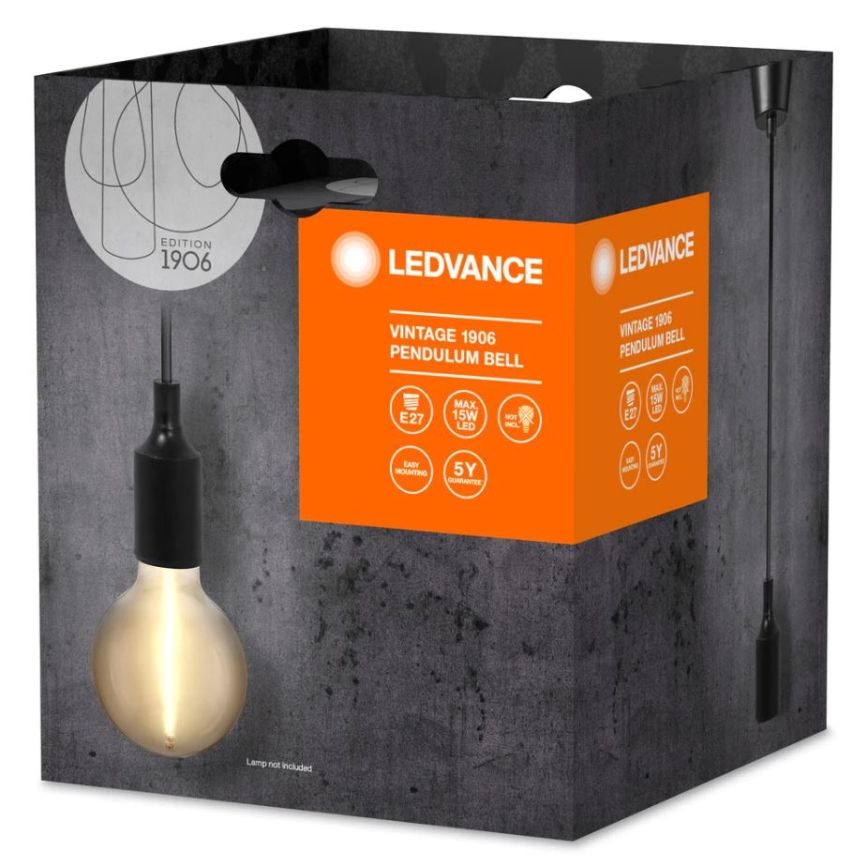 Ledvance - Candelabro suspenso PENDULUM BELL 1xE27/15W/230V preto