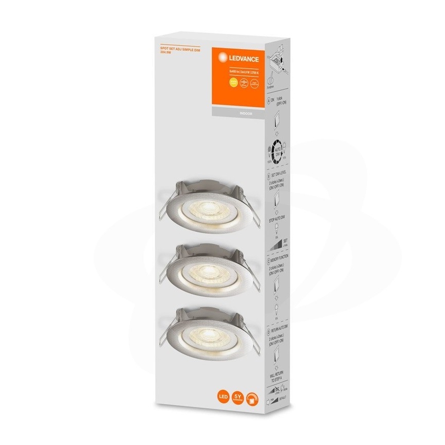 Ledvance - CONJUNTO 3x Focos de encastrar LED com regulação SIMPLE LED/4,9W/230V