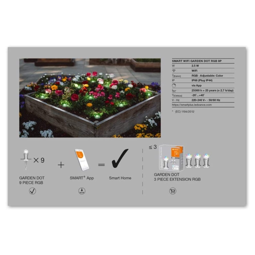 Ledvance - Conjunto de extensão para exterior LED RGB SMART+ DOT 9xLED/2,5W/230V IP65 Wi-Fi