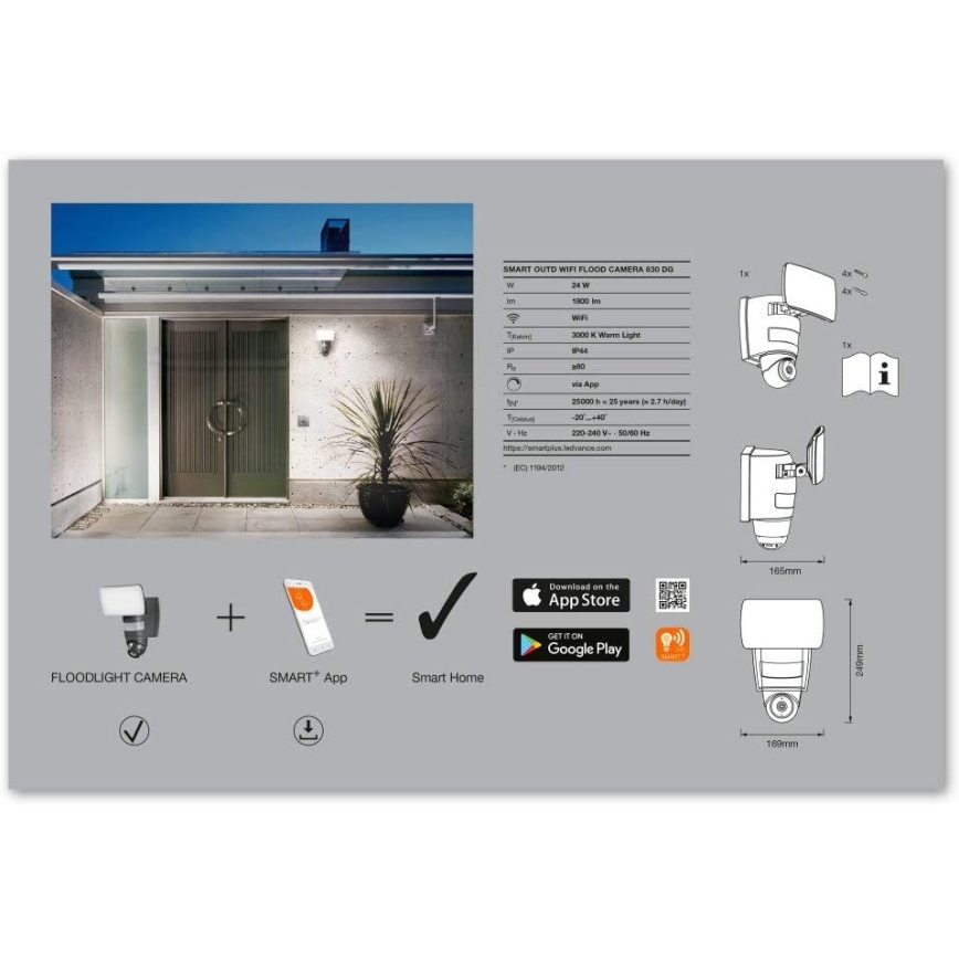 Ledvance - Foco LED com sensor e câmara SMART+ LED/24W/230V IP44 Wi-Fi