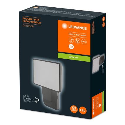 Ledvance - Holofote de parede exterior LED com sensor FLOOD LED/15W/230V IP55