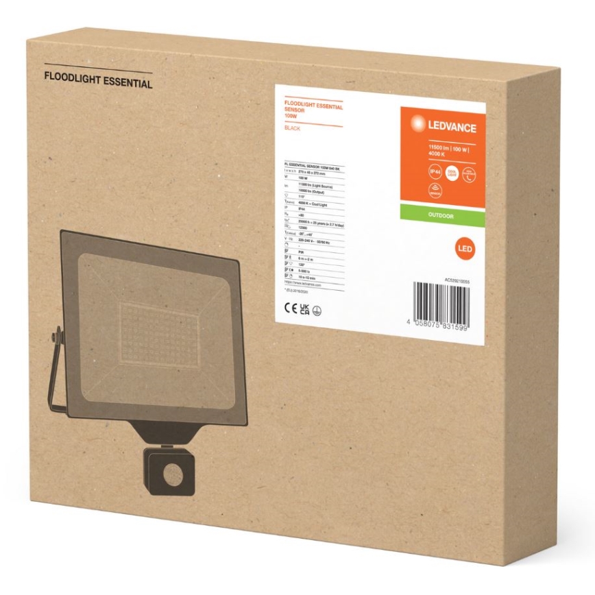 Ledvance - LED Holofote exterior de parede com sensor FLOODLIGHT ESSENTIAL LED/100W/230V IP65